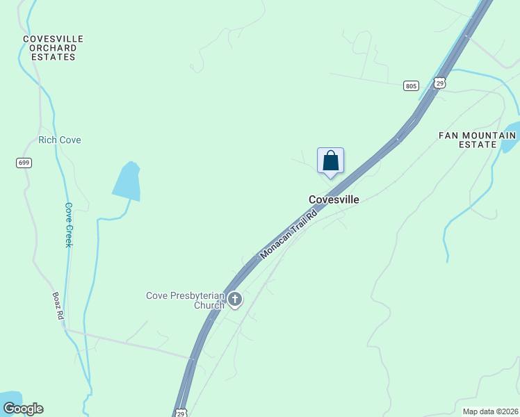 map of restaurants, bars, coffee shops, grocery stores, and more near 6080 Monacan Trail Road in Covesville