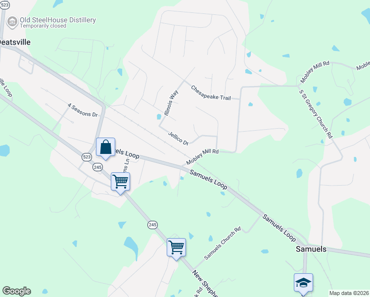 map of restaurants, bars, coffee shops, grocery stores, and more near 114 Jellico Drive in Coxs Creek