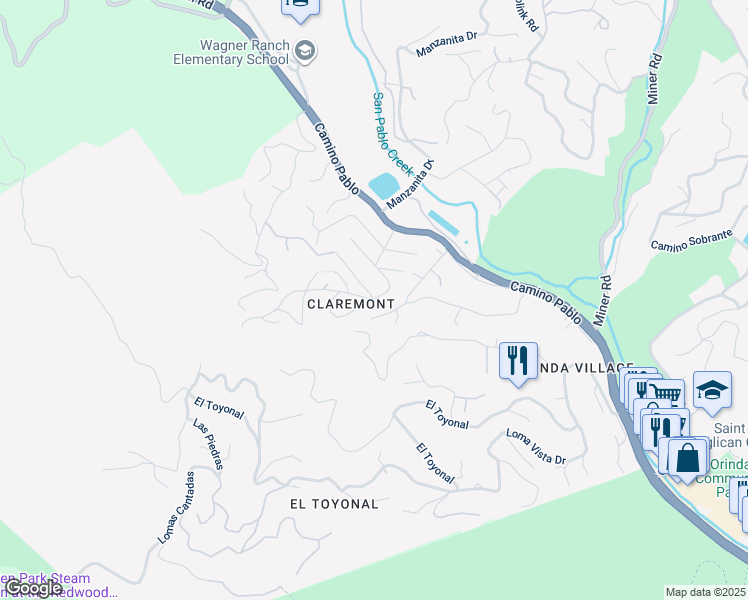 map of restaurants, bars, coffee shops, grocery stores, and more near 0 Crescent Drive in Orinda