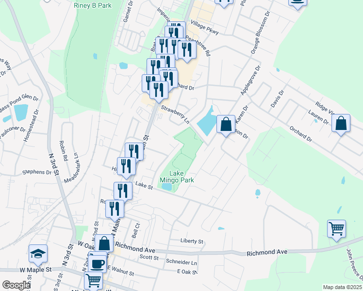 map of restaurants, bars, coffee shops, grocery stores, and more near 414 Lakeview Drive in Nicholasville