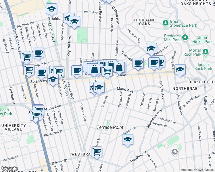 map of restaurants, bars, coffee shops, grocery stores, and more near 912 Curtis Street in Albany