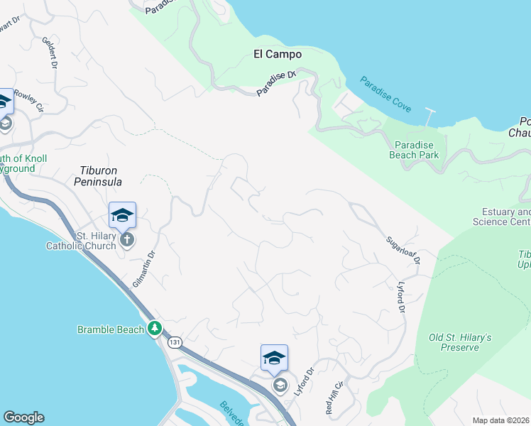 map of restaurants, bars, coffee shops, grocery stores, and more near 83 Mount Tiburon Road in Tiburon