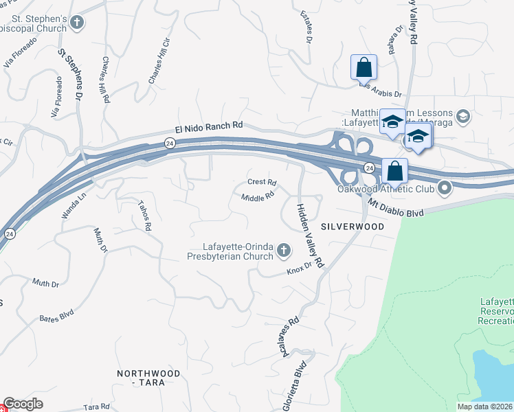 map of restaurants, bars, coffee shops, grocery stores, and more near 5 Middle Road in Lafayette