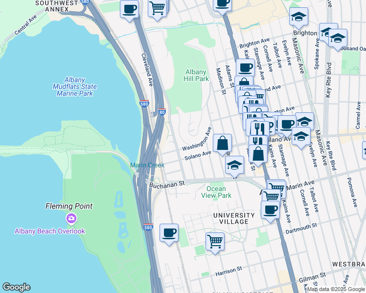 map of restaurants, bars, coffee shops, grocery stores, and more near 809 Washington Avenue in Albany