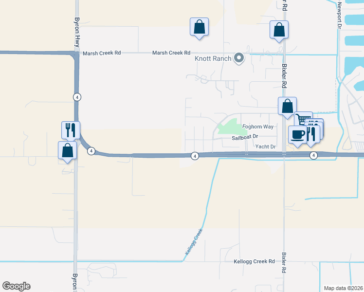 map of restaurants, bars, coffee shops, grocery stores, and more near 3985 South Coral Court in Discovery Bay