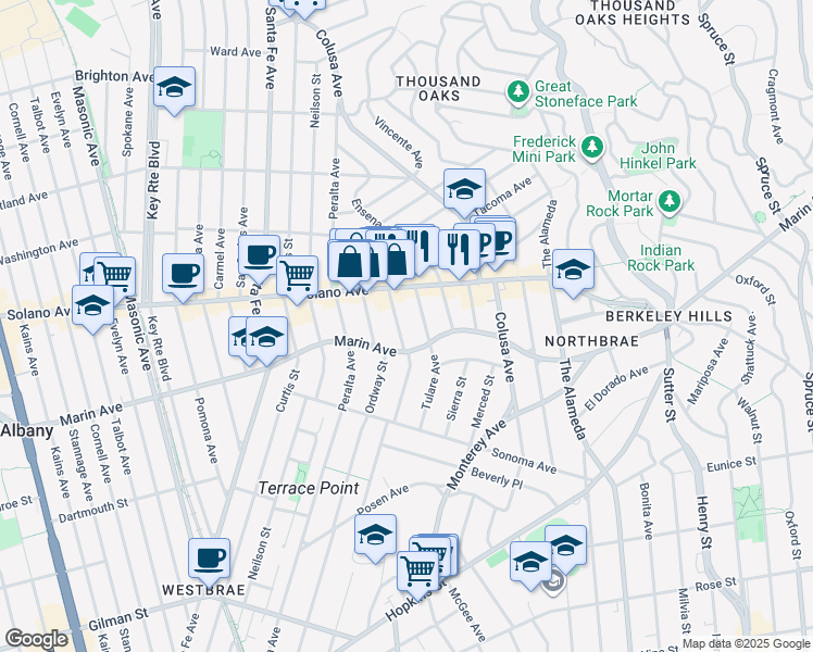 map of restaurants, bars, coffee shops, grocery stores, and more near 913 Ventura Avenue in Albany