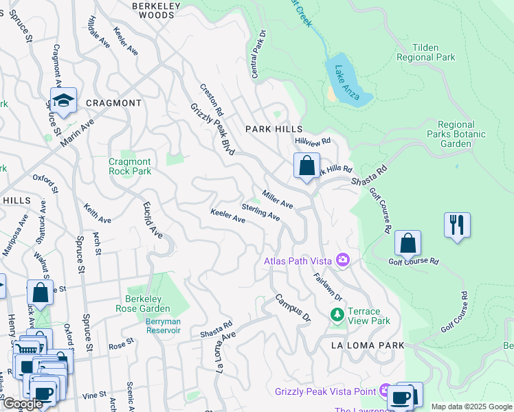 map of restaurants, bars, coffee shops, grocery stores, and more near 22 Whitaker Avenue in Berkeley