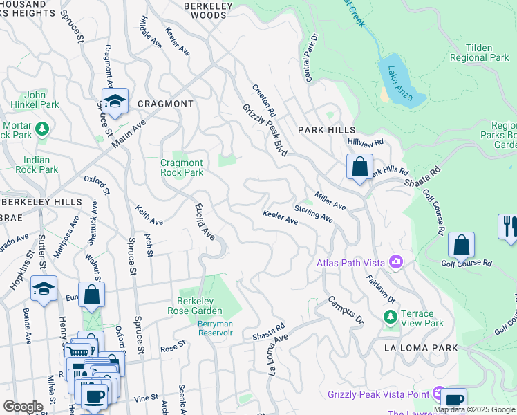map of restaurants, bars, coffee shops, grocery stores, and more near 1120 Keeler Avenue in Berkeley