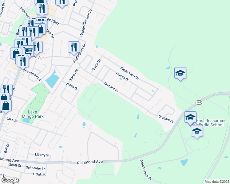 map of restaurants, bars, coffee shops, grocery stores, and more near 1136 Orchard Drive in Nicholasville