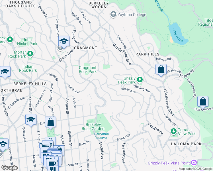 map of restaurants, bars, coffee shops, grocery stores, and more near 1106 Cragmont Avenue in Berkeley