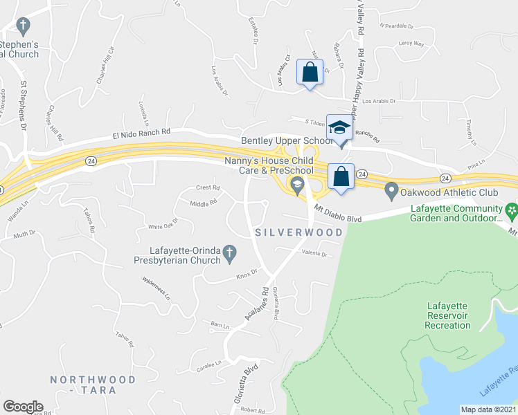 map of restaurants, bars, coffee shops, grocery stores, and more near 3 Diablo Circle in Lafayette