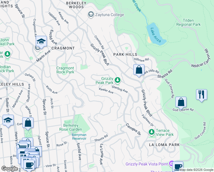 map of restaurants, bars, coffee shops, grocery stores, and more near 70 Twain Avenue in Berkeley