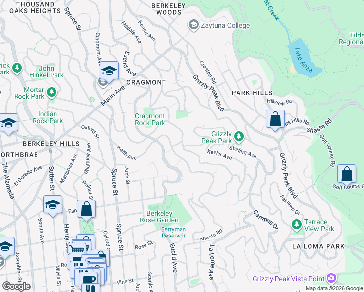 map of restaurants, bars, coffee shops, grocery stores, and more near 1119 Cragmont Avenue in Berkeley