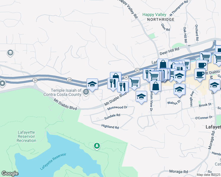 map of restaurants, bars, coffee shops, grocery stores, and more near 80 Woodbury Highlands Place in Lafayette