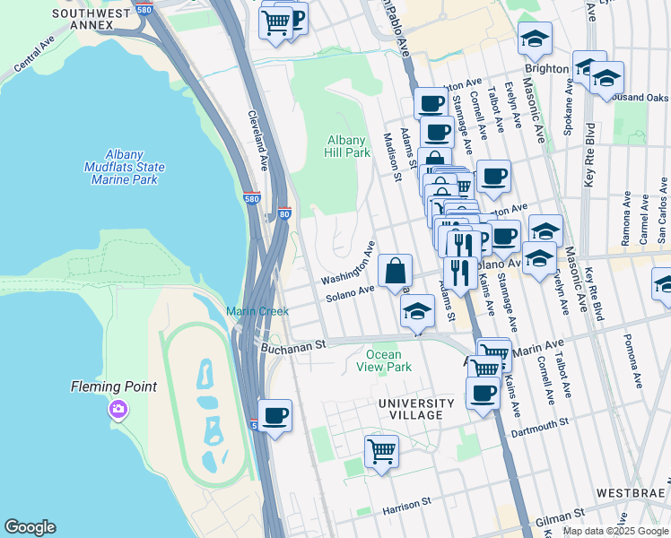 map of restaurants, bars, coffee shops, grocery stores, and more near 809 Washington Avenue in Albany