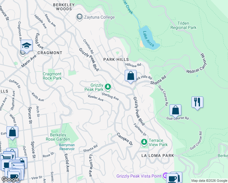 map of restaurants, bars, coffee shops, grocery stores, and more near 1160 Miller Avenue in Berkeley