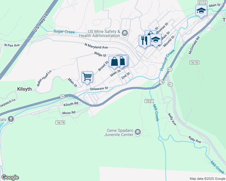 map of restaurants, bars, coffee shops, grocery stores, and more near 158 West Virginia Street in Mount Hope