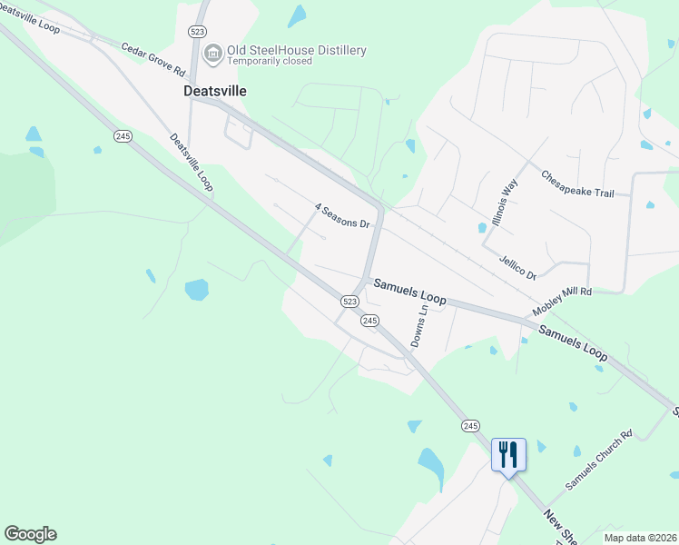 map of restaurants, bars, coffee shops, grocery stores, and more near 1701-1799 State Highway 3207 in Coxs Creek