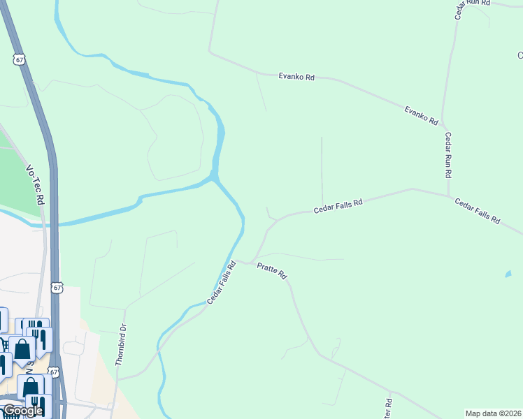 map of restaurants, bars, coffee shops, grocery stores, and more near 3245 Cedar Falls Road in Bonne Terre