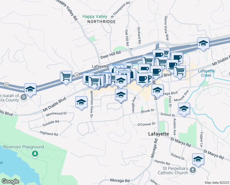 map of restaurants, bars, coffee shops, grocery stores, and more near 3605 Bickerstaff Road in Lafayette