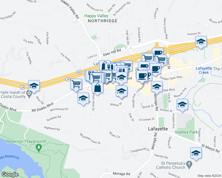 map of restaurants, bars, coffee shops, grocery stores, and more near 3626 Bickerstaff Road in Lafayette