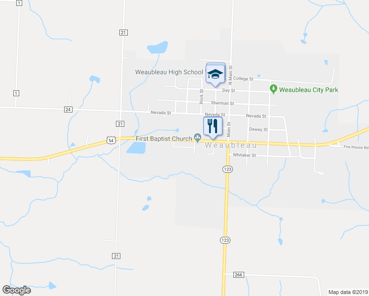 map of restaurants, bars, coffee shops, grocery stores, and more near 416-4123 Prairie Lane in Weaubleau