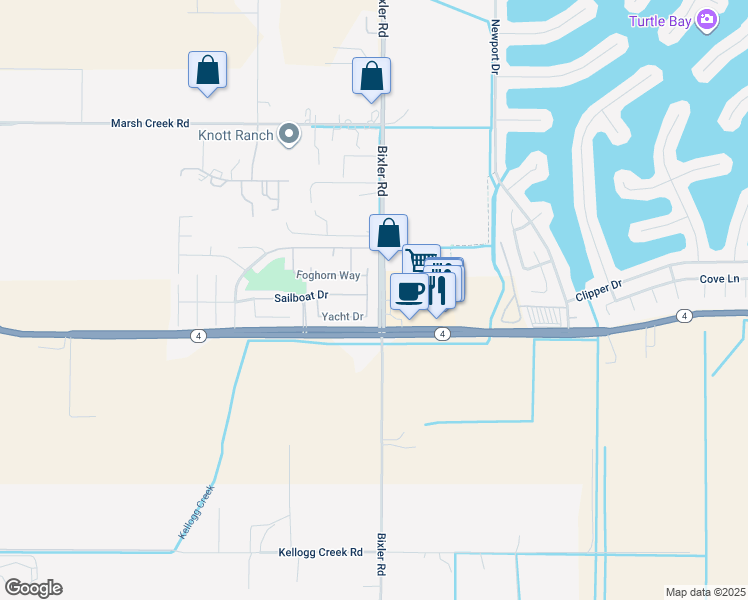 map of restaurants, bars, coffee shops, grocery stores, and more near 3681 Yacht Drive in Discovery Bay