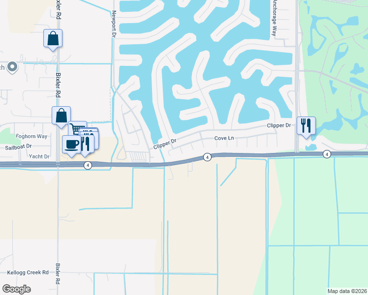 map of restaurants, bars, coffee shops, grocery stores, and more near 2431 Venice Court in Discovery Bay