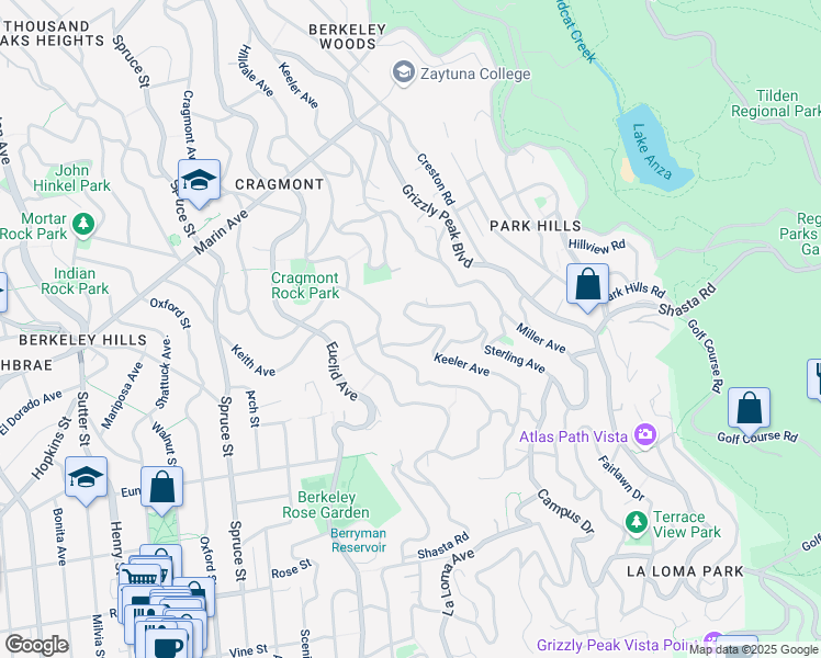 map of restaurants, bars, coffee shops, grocery stores, and more near 1120 Keeler Avenue in Berkeley
