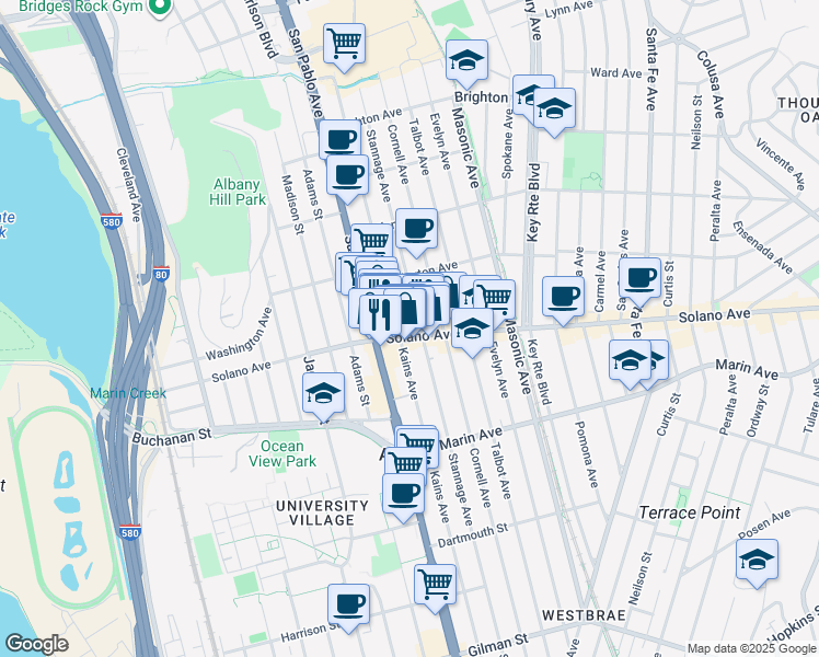 map of restaurants, bars, coffee shops, grocery stores, and more near 914 Kains Avenue in Albany