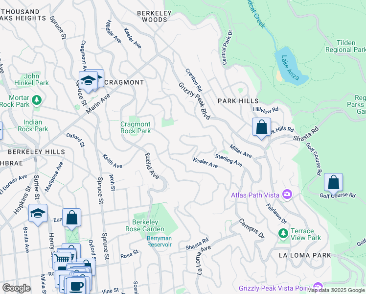 map of restaurants, bars, coffee shops, grocery stores, and more near 1120 Keeler Avenue in Berkeley