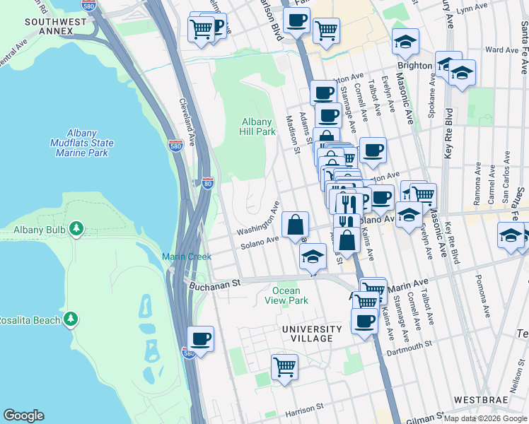map of restaurants, bars, coffee shops, grocery stores, and more near 862 Hillside Ave in Albany