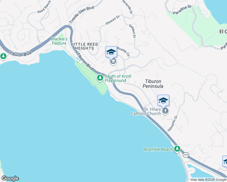 map of restaurants, bars, coffee shops, grocery stores, and more near 20 Bayshore Terrace in Tiburon