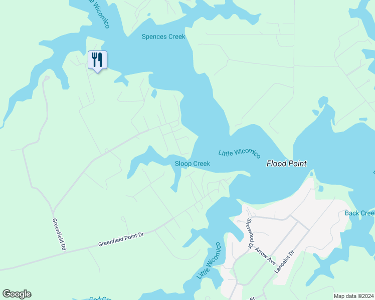 map of restaurants, bars, coffee shops, grocery stores, and more near 85 Little Riverview Drive in Reedville