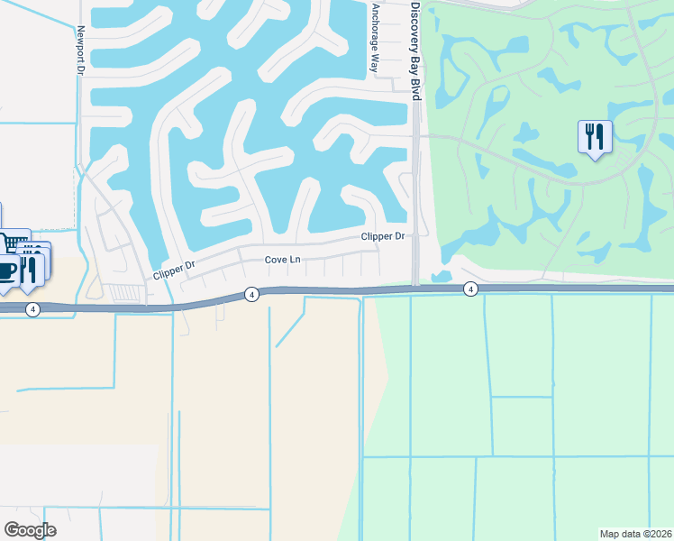 map of restaurants, bars, coffee shops, grocery stores, and more near 2430 Bodega Court in Discovery Bay