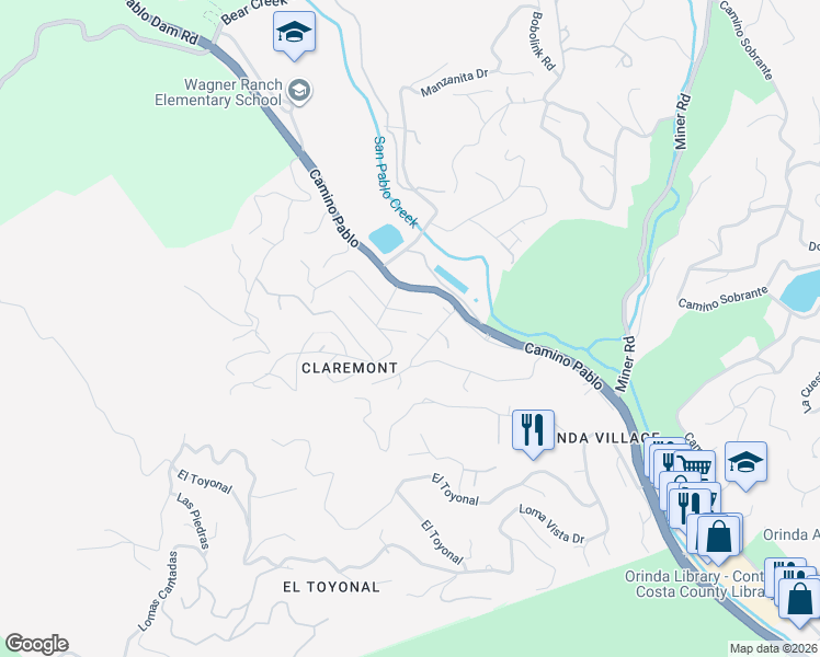 map of restaurants, bars, coffee shops, grocery stores, and more near 32 California Avenue in Orinda