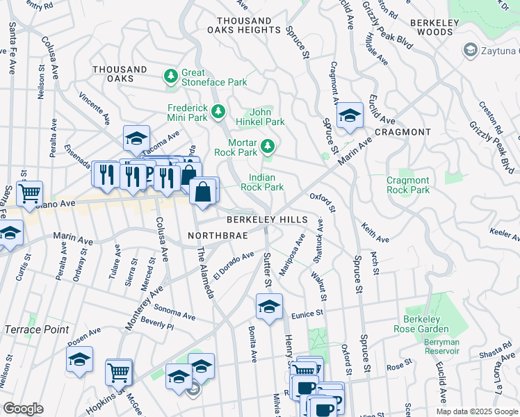 map of restaurants, bars, coffee shops, grocery stores, and more near 962 Arlington Avenue in Berkeley