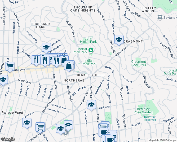 map of restaurants, bars, coffee shops, grocery stores, and more near 962 Arlington Avenue in Berkeley