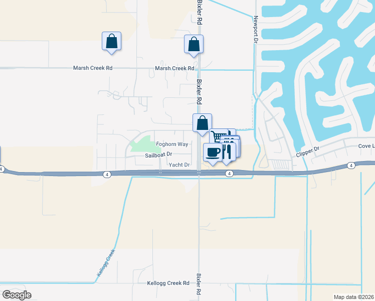 map of restaurants, bars, coffee shops, grocery stores, and more near 3779 Sailboat Drive in Discovery Bay