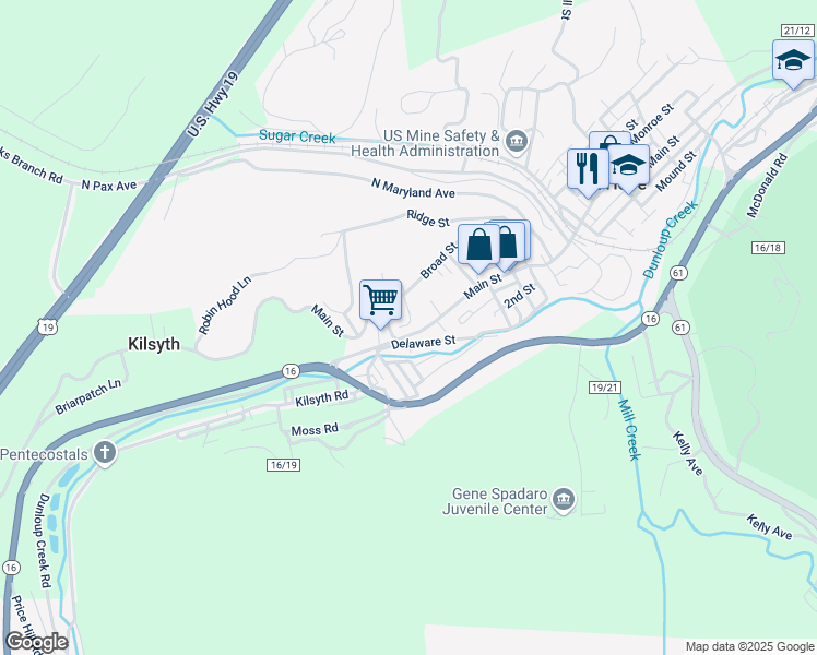 map of restaurants, bars, coffee shops, grocery stores, and more near 22 N Grimmett Ave in Mt Hope