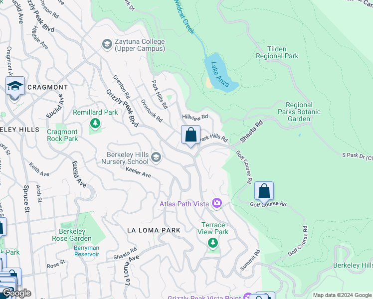 map of restaurants, bars, coffee shops, grocery stores, and more near 1171 Grizzly Peak Boulevard in Berkeley