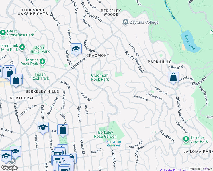map of restaurants, bars, coffee shops, grocery stores, and more near 1079 Keith Avenue in Berkeley