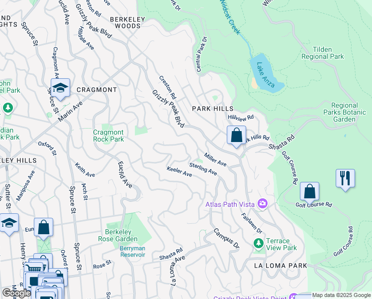map of restaurants, bars, coffee shops, grocery stores, and more near 1093 Sterling Avenue in Berkeley