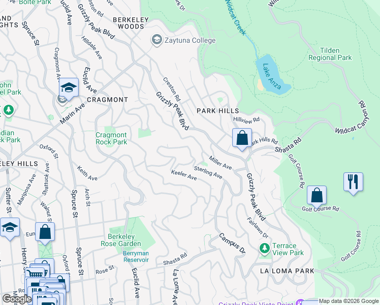 map of restaurants, bars, coffee shops, grocery stores, and more near 1110 Sterling Avenue in Berkeley