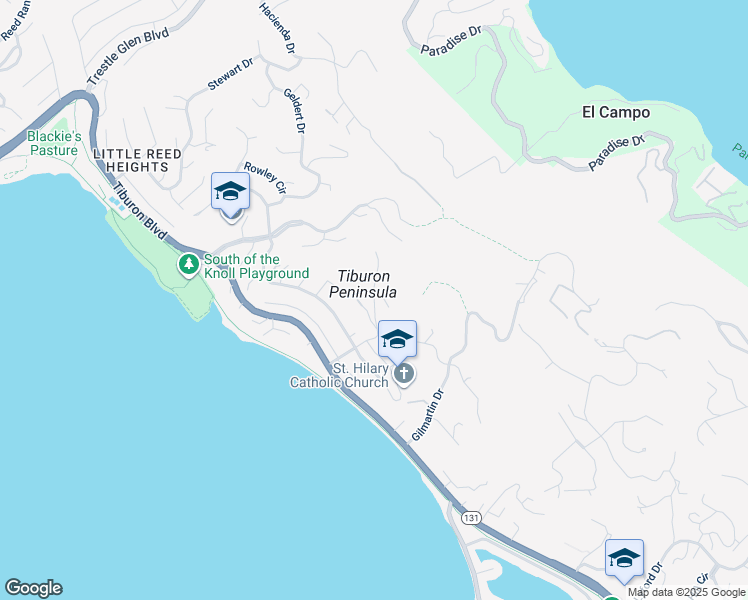 map of restaurants, bars, coffee shops, grocery stores, and more near 154 Rock Hill Road in Tiburon