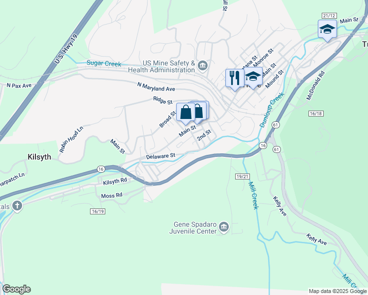 map of restaurants, bars, coffee shops, grocery stores, and more near 41 Brown Street in Mount Hope