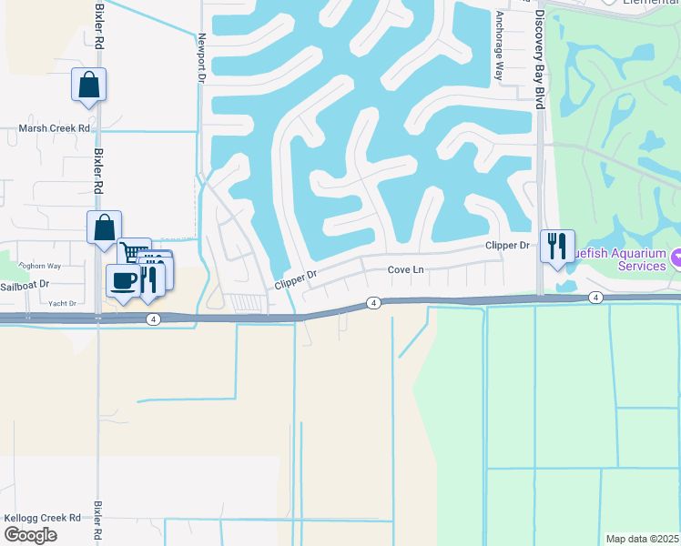map of restaurants, bars, coffee shops, grocery stores, and more near 4456 Cove Lane in Discovery Bay