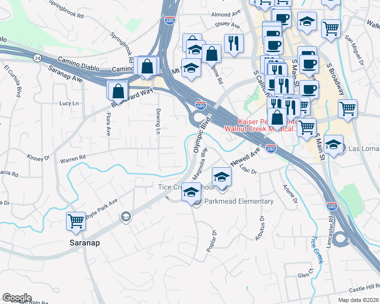 map of restaurants, bars, coffee shops, grocery stores, and more near 621 North Villa Way in Walnut Creek