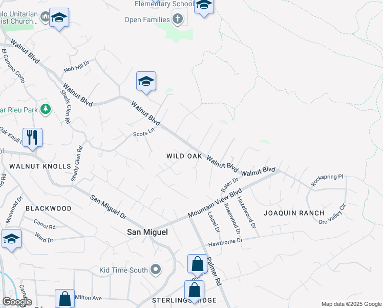 map of restaurants, bars, coffee shops, grocery stores, and more near 4191 Walnut Boulevard in Walnut Creek