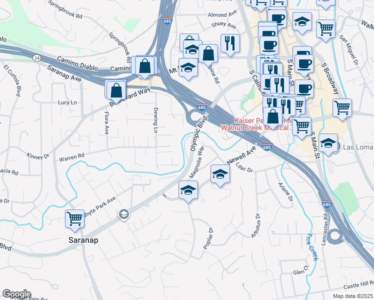 map of restaurants, bars, coffee shops, grocery stores, and more near 328 North Villa Way in Walnut Creek